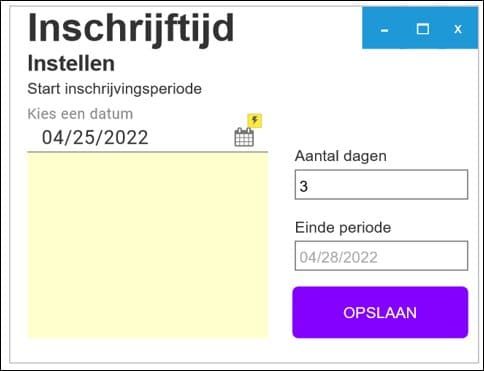 Inschrijftijd instellen digitaal